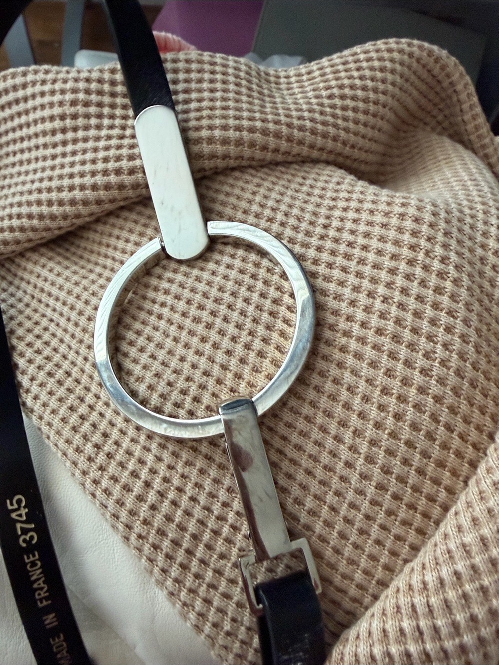 From France Women’s Black Leather and Silver Ring Belt - Classic Accessory